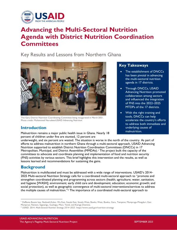 Advancing the Multi-Sectoral Nutrition Agenda with District Nutrition Coordination Committees: Key Results and Lessons from Northern Ghana (September 2023)