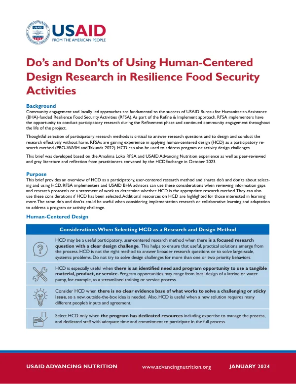 Do's and Don'ts of Human-Centered Design Research in Resilience Food Security Activities