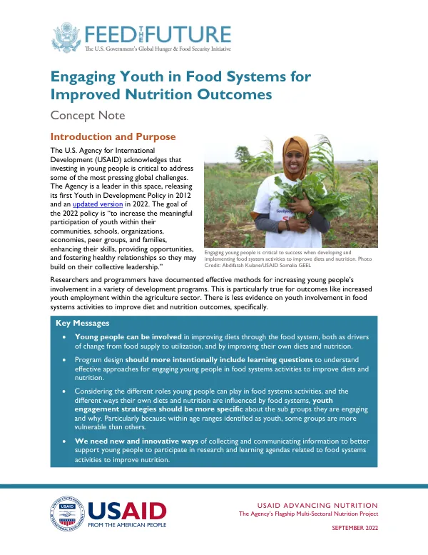 Engaging Youth in Food Systems for Improved Nutrition Outcomes: Concept Note (September 2022)