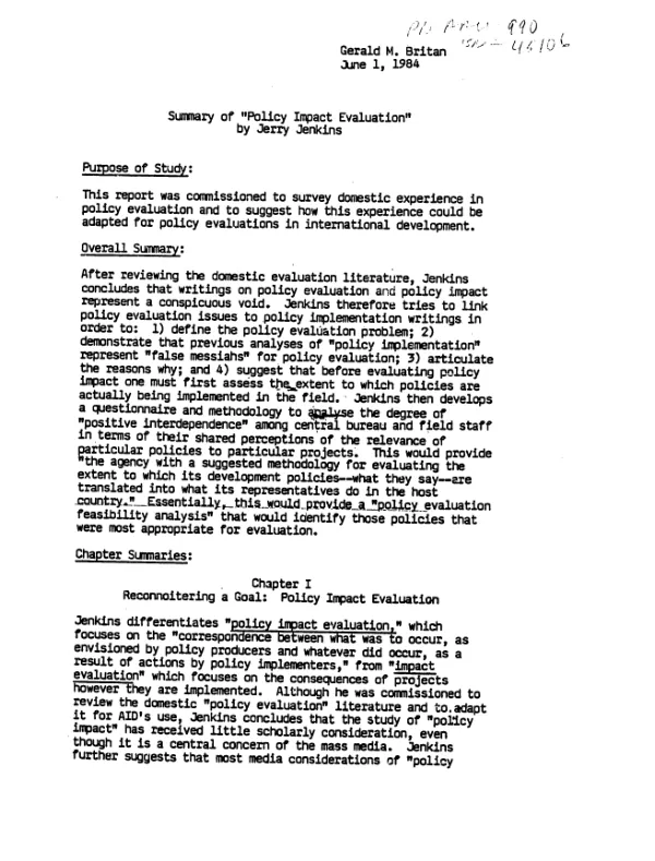 Summary of "policy impact evaluation" by Jerry Jenkins
