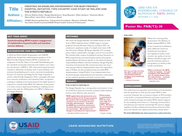 Creating an Enabling Environment for Baby-Friendly Hospital Initiative: Two Country Case Study of Malawi and the Kyrgyz Republic