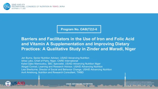 Iron, Folic Acid, and Vitamin A Supplementation in Niger: Barriers and Facilitators