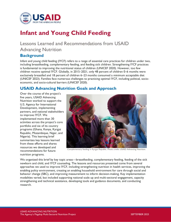 Infant and Young Child Feeding: Lessons Learned and Recommendations from USAID Advancing Nutrition