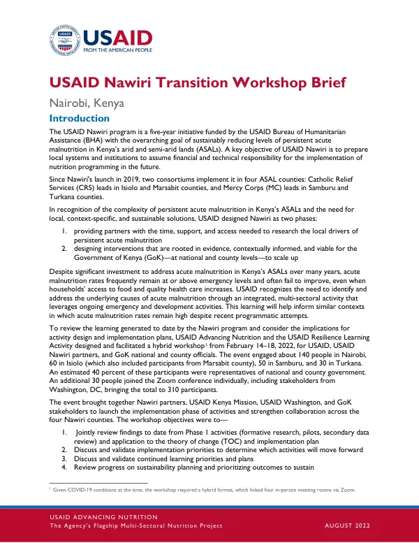 USAID Nawiri Transition Workshop Brief (August 2022)