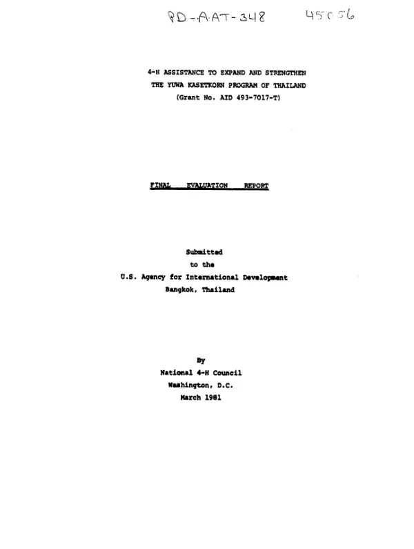 4-H assistance to expand and strengthen the Yuwa Kasetkorn program of Thailand (grant no. AID-493-7017-T) : final evaluation report