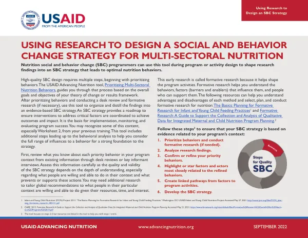 Using Research to Design a Social and Behavior Change Strategy for Multi-Sectoral Nutrition (September 2022)