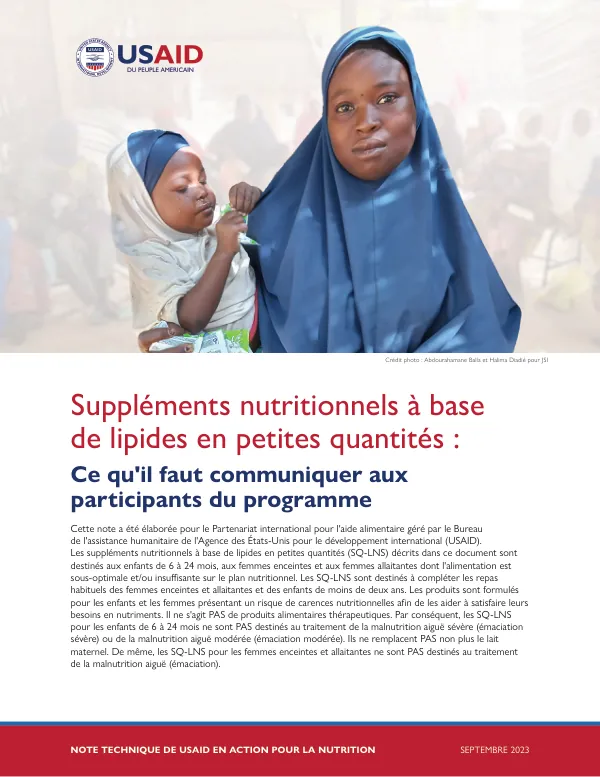 Key Messages on Small-Quantity Lipid-Based Nutrient Supplements for Program Participants