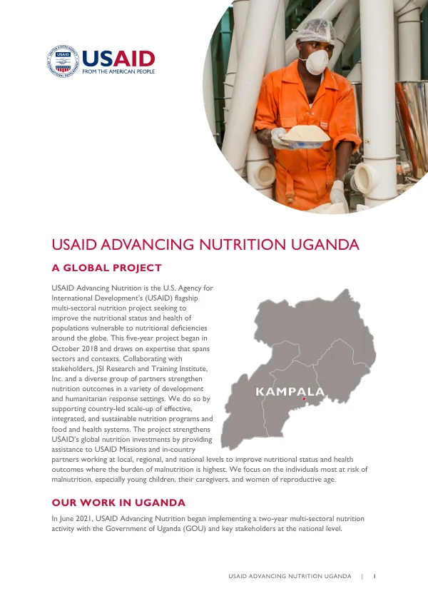 USAID Advancing Nutrition Uganda Fact Sheet