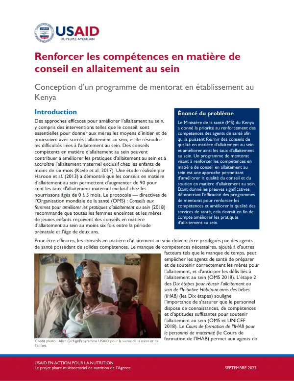 Strengthening Breastfeeding Counseling Skills: Design of a Facility-Based Mentoring Program in Kenya (September 2023)