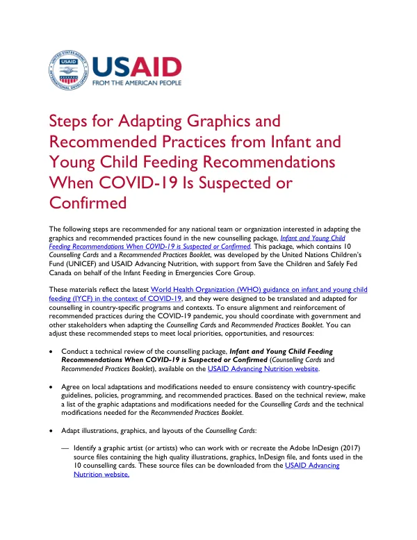 USAID Advancing Nutrition COVID-19 IYCF Adaptation Guidance