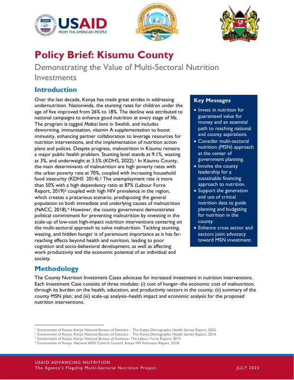 Policy Brief: Multi-Sectoral Nutrition Investments in Kisumu County, Kenya (July 2023)