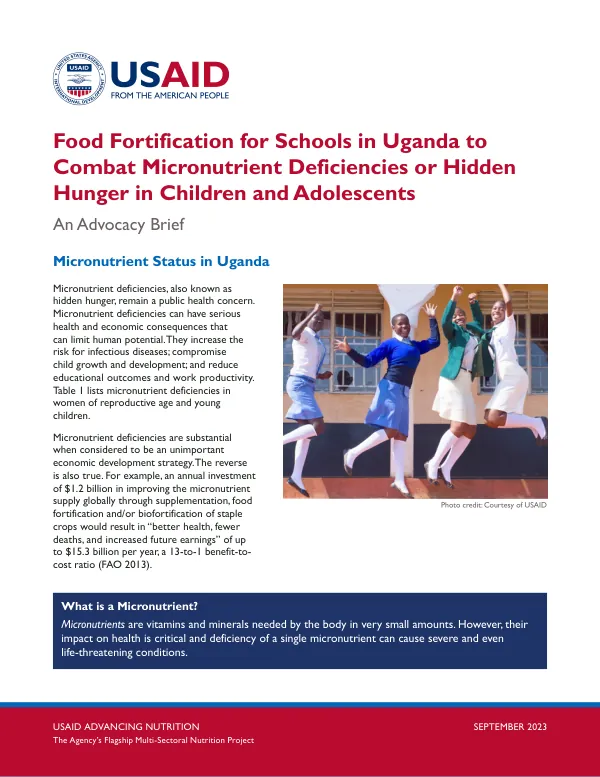 Food Fortification for Schools in Uganda: Combating Micronutrient Deficiencies