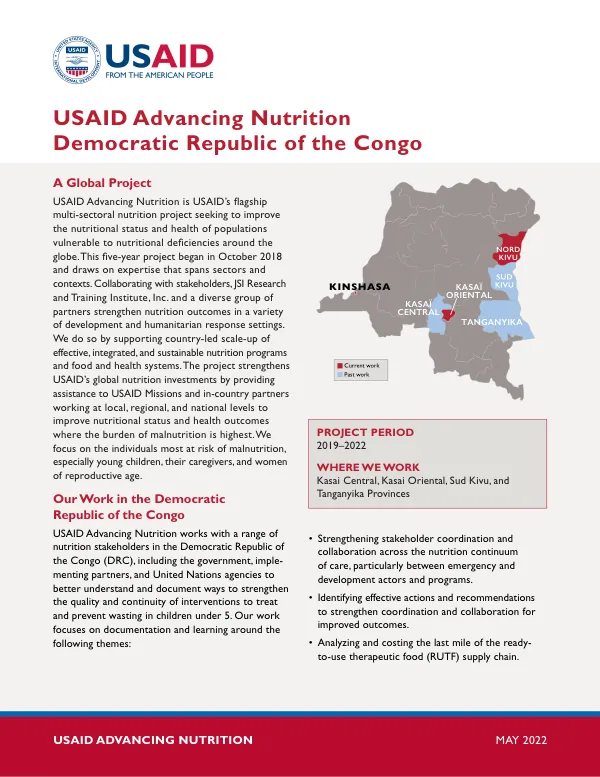 USAID Advancing Nutrition Democratic Republic of the Congo Factsheet (May 2022)
