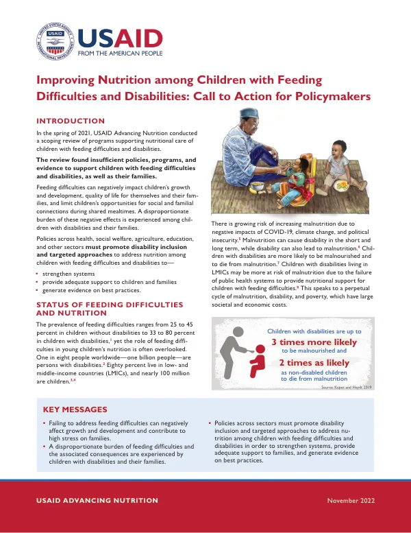 Improving Nutrition for Children with Feeding Difficulties and Disabilities: A Call to Action for Policymakers