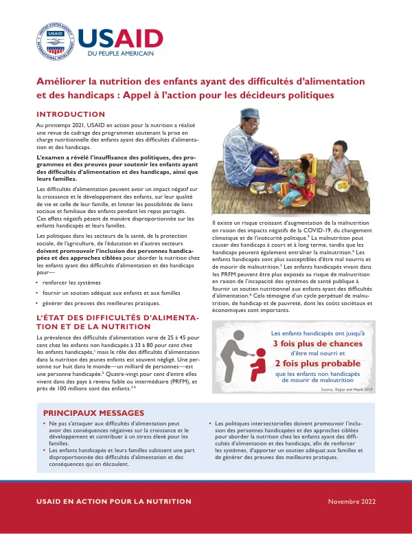 Improving Nutrition for Children with Feeding Difficulties and Disabilities: A Call to Action for Policymakers
