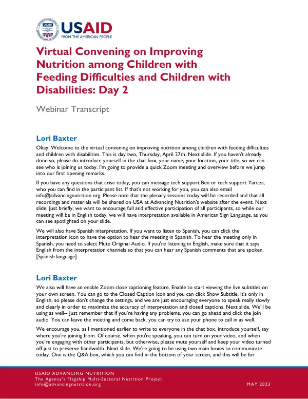 USAID AN Virtual Convening: Improving Nutrition for Children with Feeding Difficulties and Disabilities (Day 2)