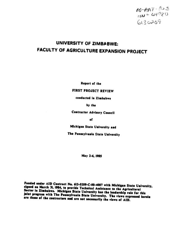 University of Zimbabwe : Faculty of Agriculture expansion project: report of the first project review