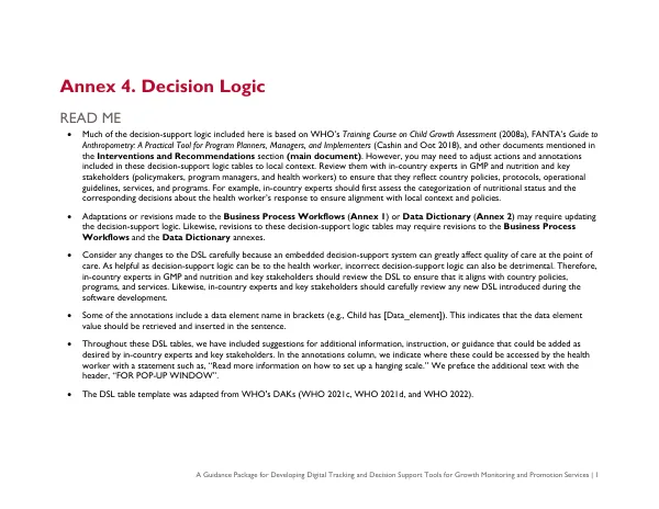 Digital Guidance Package for Growth Monitoring and Promotion: Annex 4. Decision Logic (June 2023)