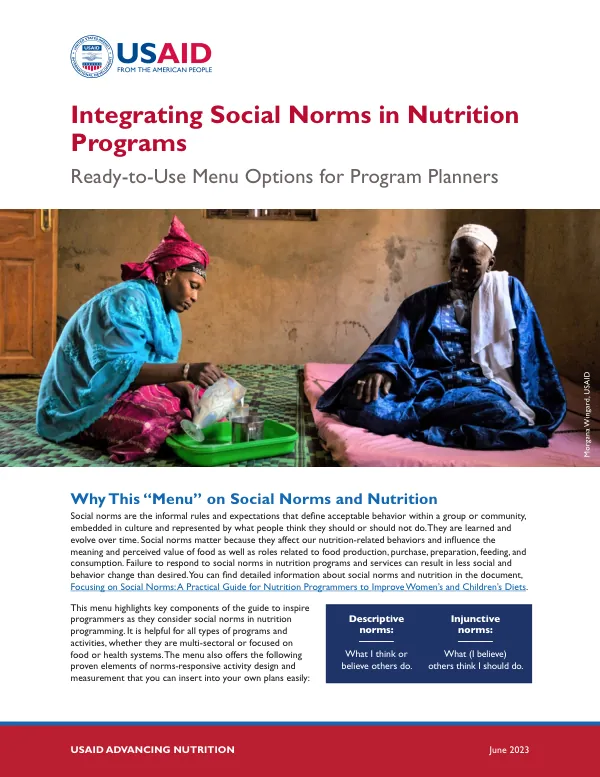 Integrating Social Norms in Nutrition Programs: Menu Options for Program Planners