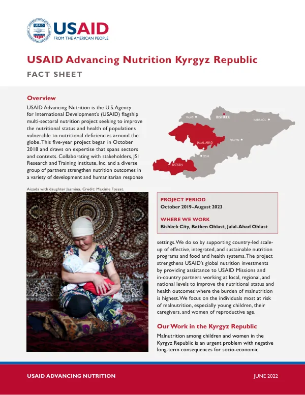 USAID Advancing Nutrition Kyrgyz Republic: Fact Sheet (June 2022)