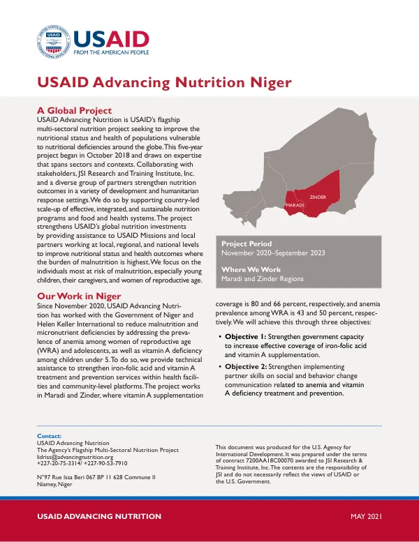 USAID Advancing Nutrition Niger Fact Sheet (May 2021)