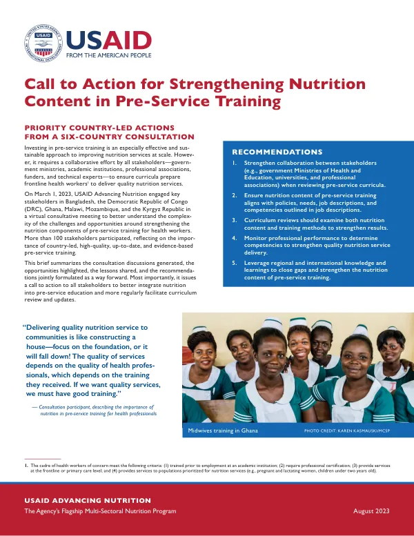 Call to Action for Strengthening Nutrition Content in Pre-Service Training (August 2023)