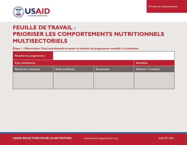 USAID Advancing Nutrition: Prioritizing Multisectoral Nutrition Behaviors Worksheet (July 2021)