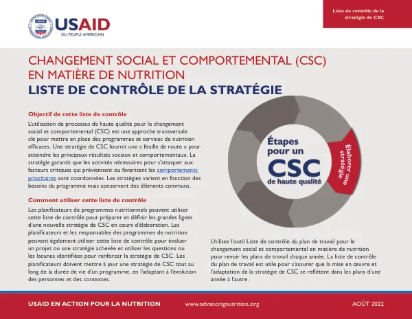 Liste de contrôle de la stratégie de changement social et comportemental (CSC) en matière de nutrition (Août 2022)