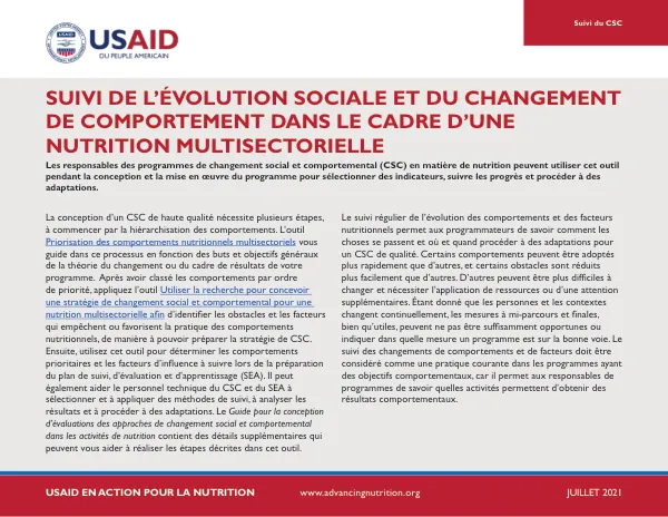 Guide for Social and Behavioral Change Monitoring in Nutrition Programs