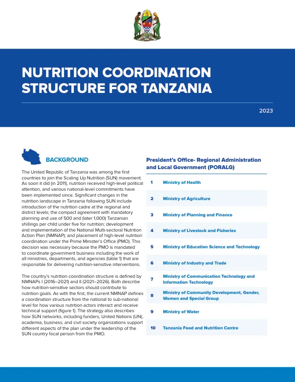 Nutrition Coordination Structure for Tanzania (2023)