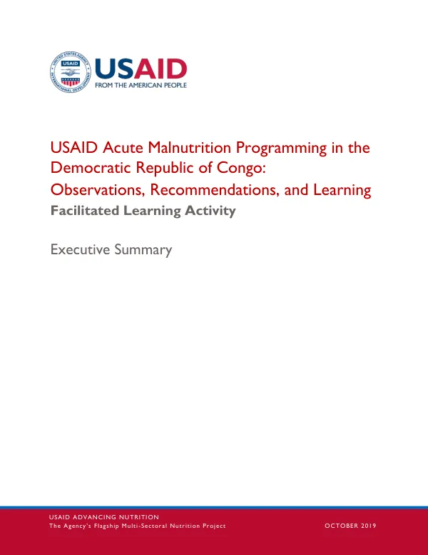 USAID Acute Malnutrition Programming in DRC: Executive Summary (October 2019)