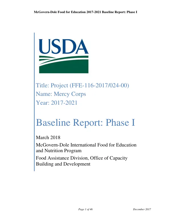 Baseline report : phase I [FY 2017 McGovern-Dole project in the Kyrgyz Republic]