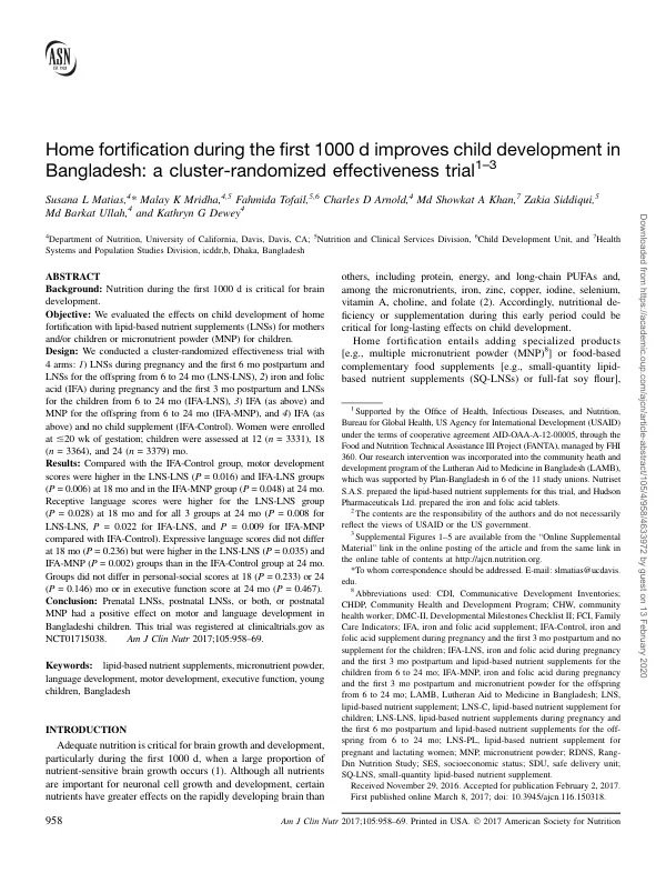 Home Fortification Improves Child Development in Bangladesh: A Cluster-Randomized Trial