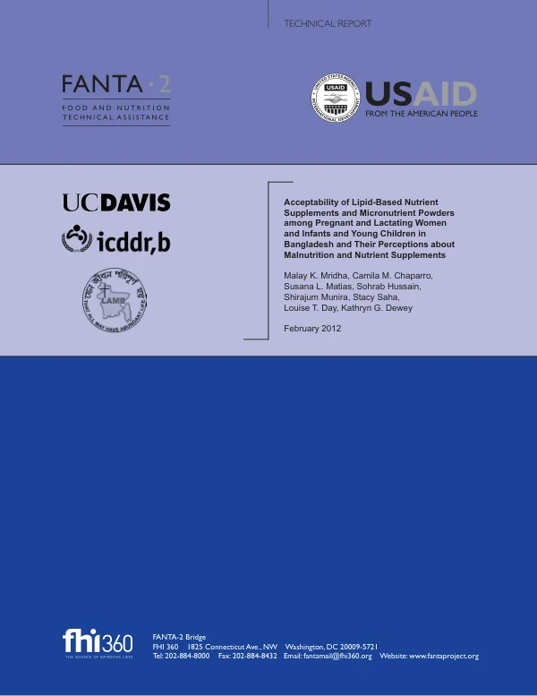 Acceptability of LNS and MNP in Bangladesh: Perceptions of Malnutrition and Nutrient Supplements