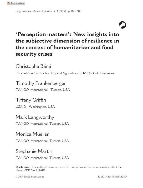 Perception Matters: Subjective Resilience in Humanitarian and Food Security Crises