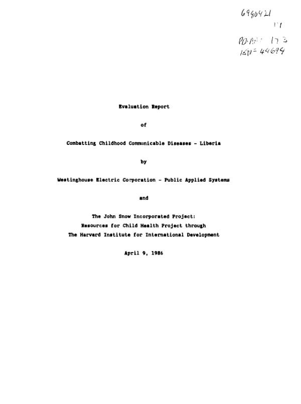 Evaluation report of combatting childhood communicable diseases : Liberia