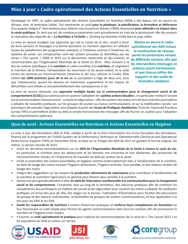 Essential Nutrition Actions (ENA) Framework Flyer (French)