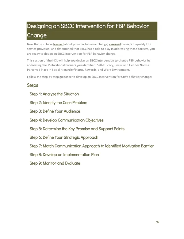 SBCC Intervention Design Guide for Facility-Based Providers