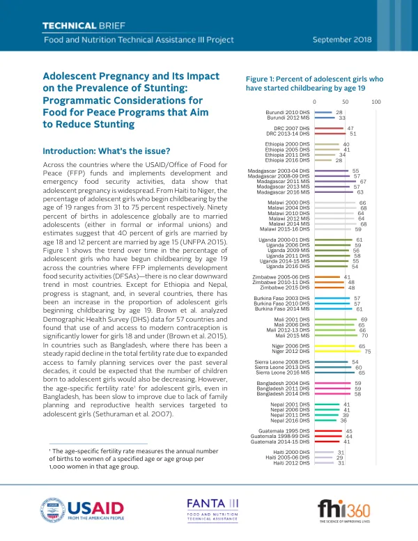 Adolescent Pregnancy and Stunting: Considerations for Food for Peace Programs