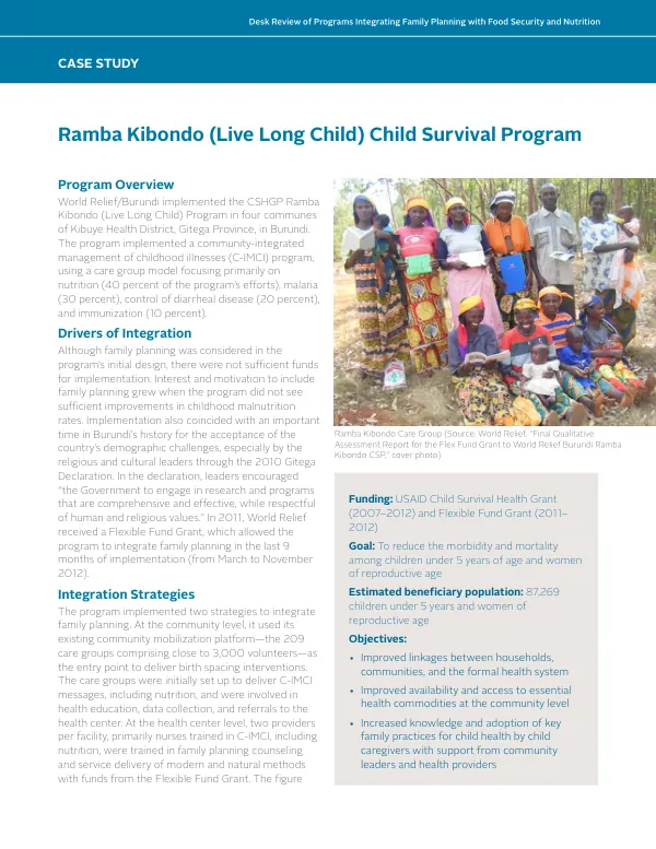Ramba Kibondo Child Survival Program Case Study: Family Planning and Nutrition Integration