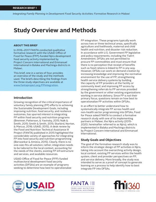 Study Overview and Methods: Integrating Family Planning in Malawi Food Security Activities