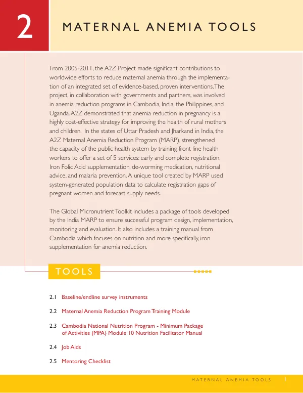 FHI A2Z Toolkit for Maternal Anemia Reduction