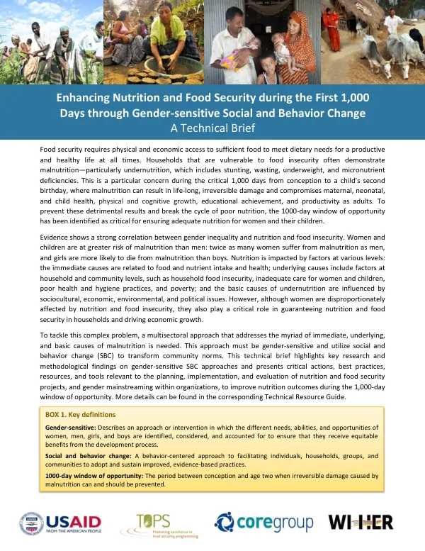 Gender-Sensitive SBC Technical Brief: Enhancing Nutrition and Food Security