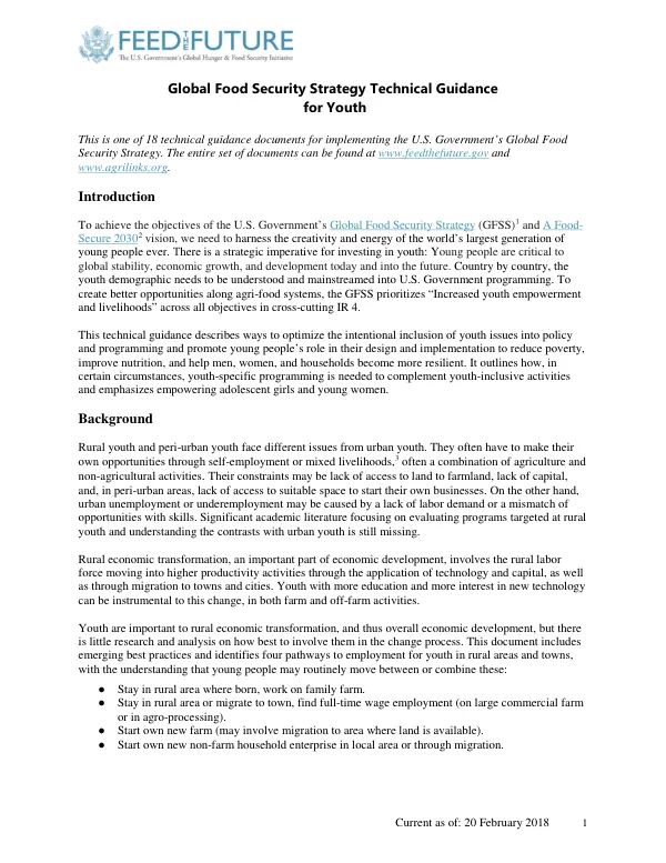 Global Food Security Strategy Technical Guidance for Youth