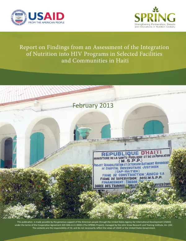 Assessment of Nutrition Integration into HIV Programs in Haiti