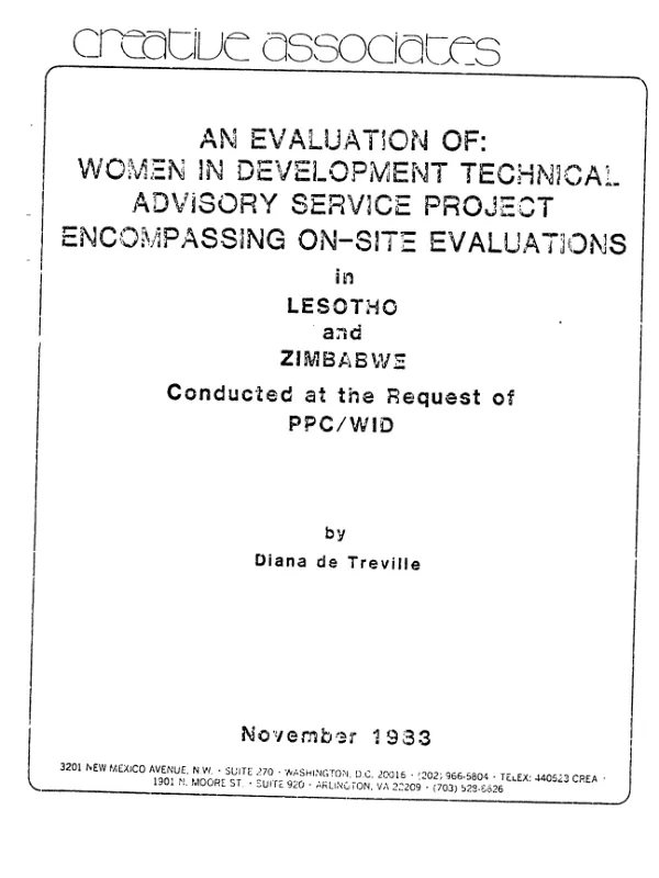 Evaluation of : women in development technical advisory service project encompassing on-site evaluations in Lesotho and Zimbabwe