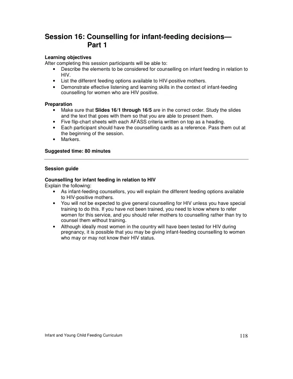 Lesotho Infant and Young Child Feeding Curriculum Part 3: Counseling for HIV-Related Infant Feeding Decisions