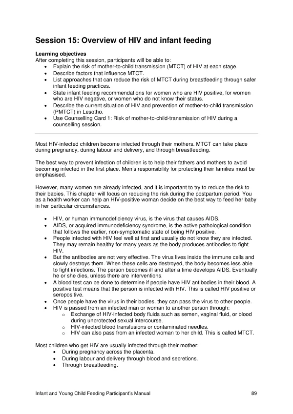 Infant Feeding & HIV Prevention Training Manual – Lesotho