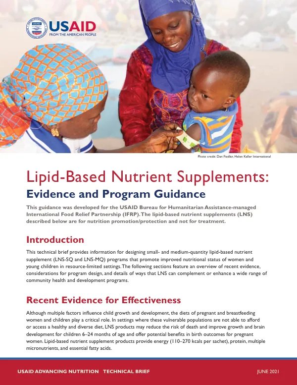 Lipid-Based Nutrient Supplements: Evidence and Program Guidance (June 2021)