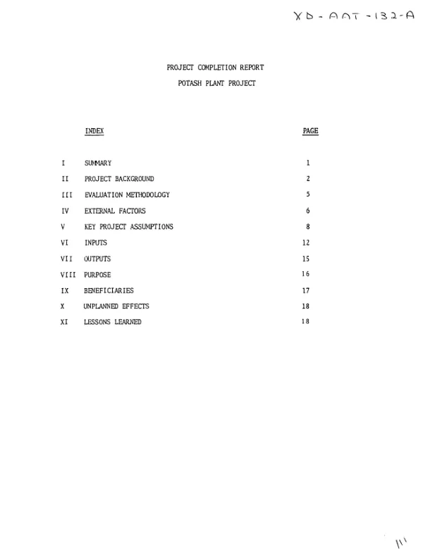 Project completion report : potash plant project